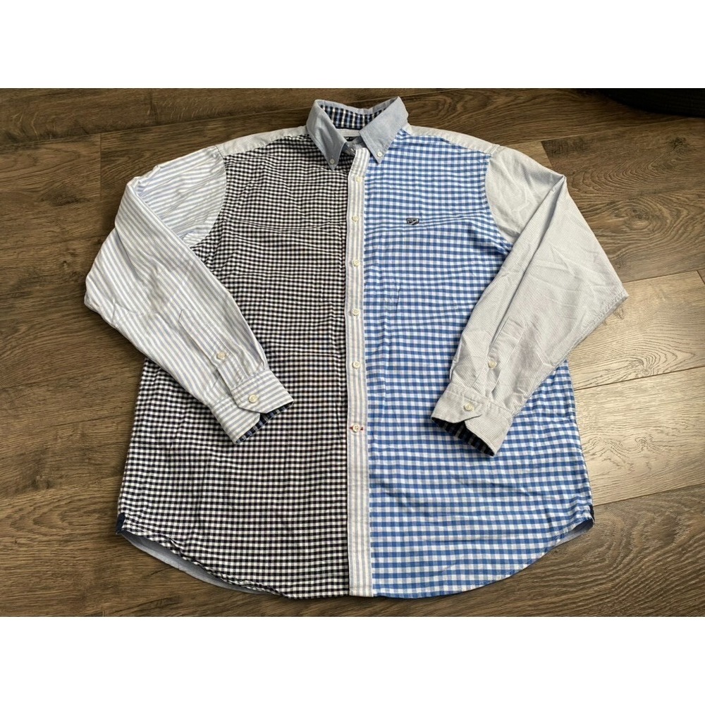 MENS Cremieux classics Colorblock Gingham Striped Button Down Dress Shirt size L